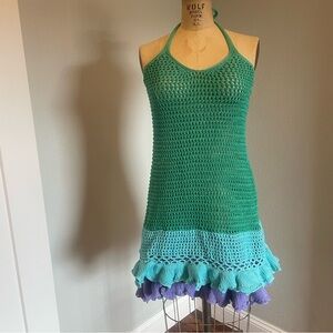 SHEIN- SZ M Green Purple Turquoise Halter Swimsuit Cover Up Dress
